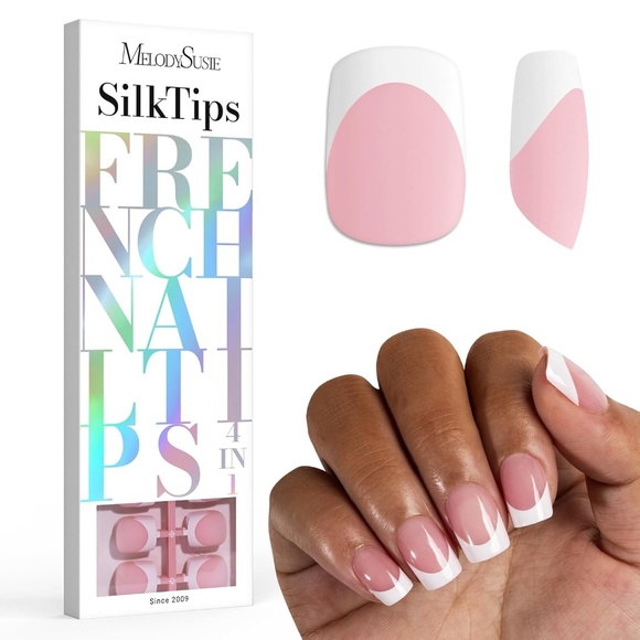 150 Pieces Pink And White French Tip Extra Short Square Nails - Picture 1 of 9